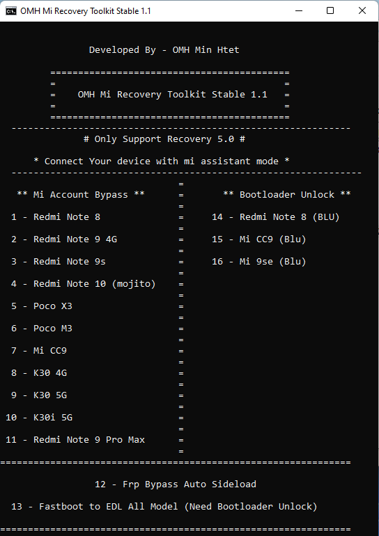 Download OMH Mi Recovery Toolkit Stable V1.1 Free Tool