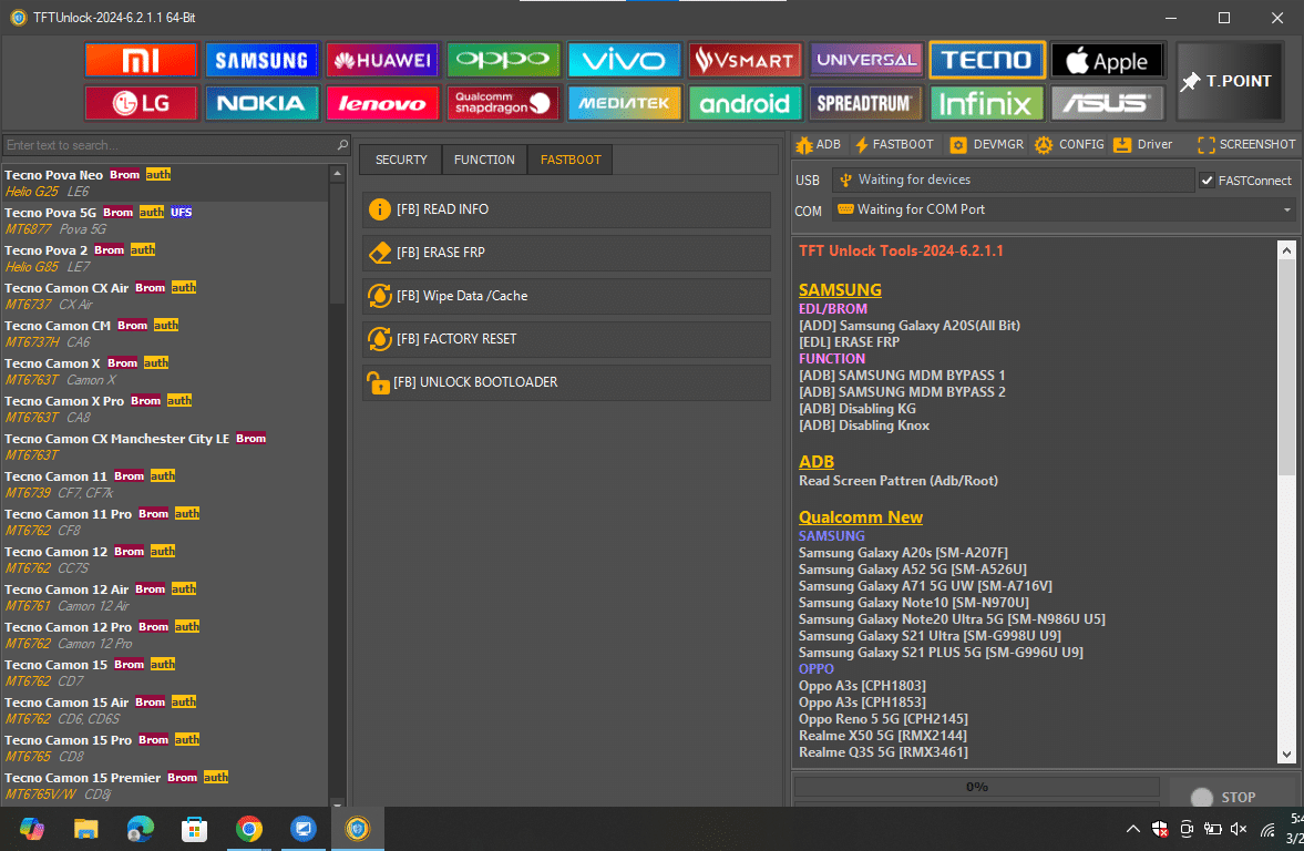 Tftunlock 2024 xiaomi mi flash partition loader and tecno brom-mode security management for pova and camon series.
