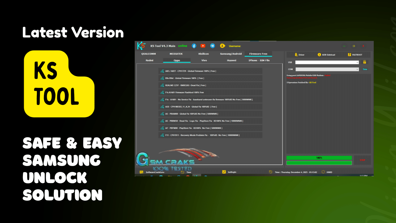 Ks tool v4. 3 main tool password login screen for flashing and repair