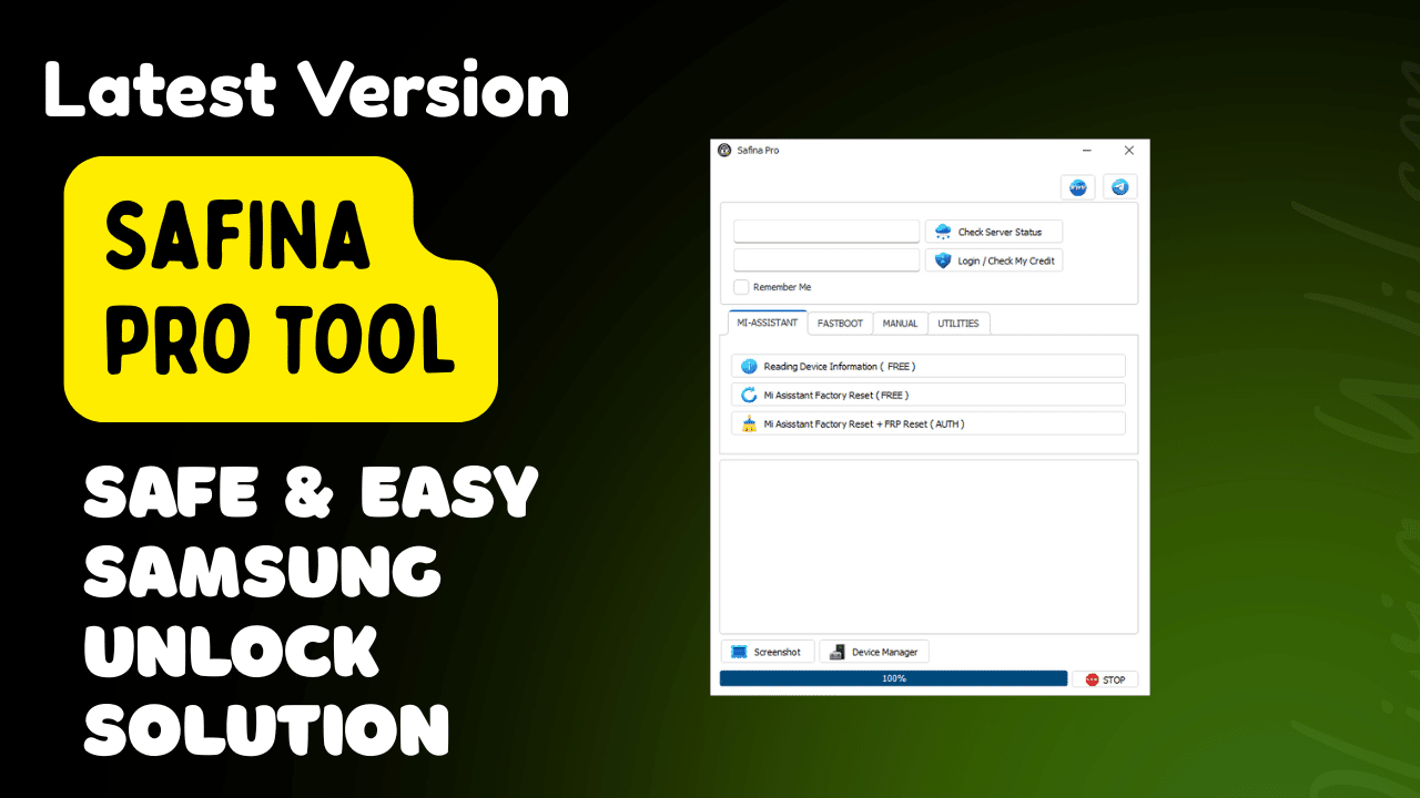 Safina pro tool latest version showing mi-assistant fastboot and xiaomi frp functions on pc