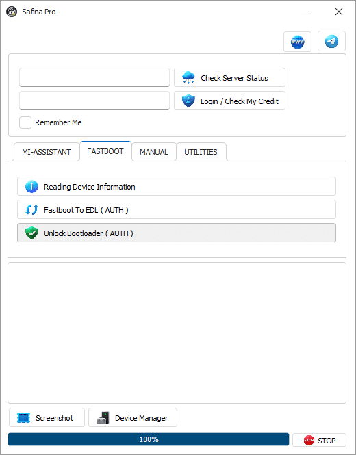 Okuma safina pro tool interface shown during device processing