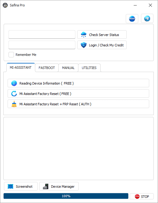 Safina pro tool download interface displayed on a computer screen
