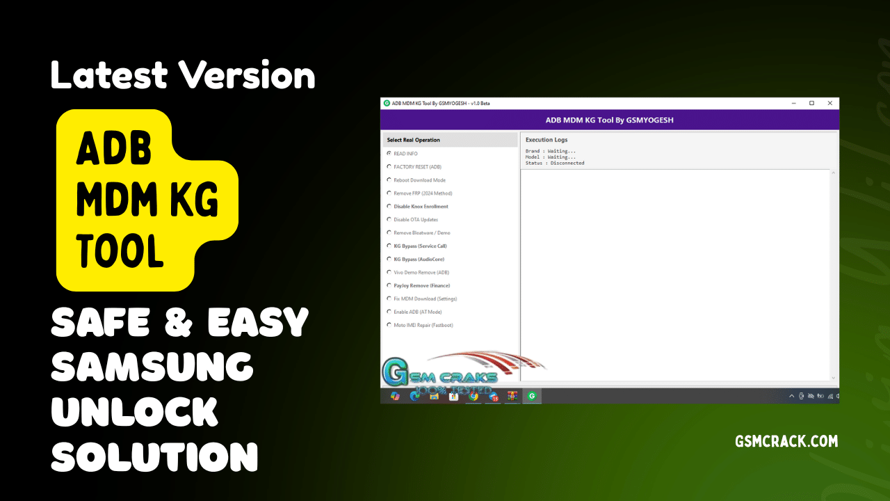 Adb mdm kg tool v1. 0 latest version with full function list and download option