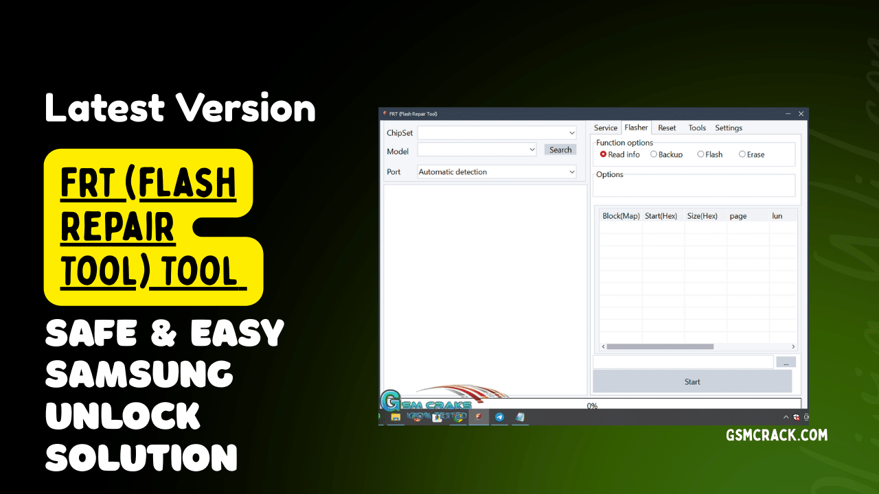 Frt tool v1. 7. 3 software interface showing available features and options.