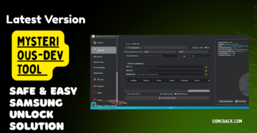 Mysterious-dev tool v1. 0. 9 software interface showing qualcomm mediatek huawei xiaomi samsung and apple device flashing and frp removal features