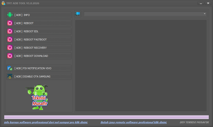 Tmt adb tool v1. 0 interface showing adb device detection and android utility options