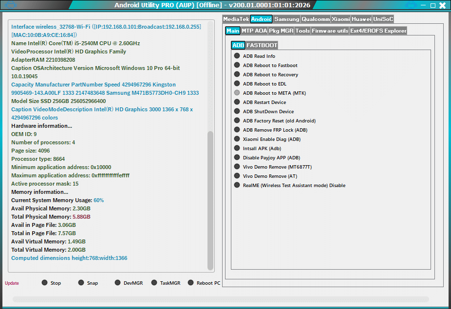 Android utility tool update problem error on windows