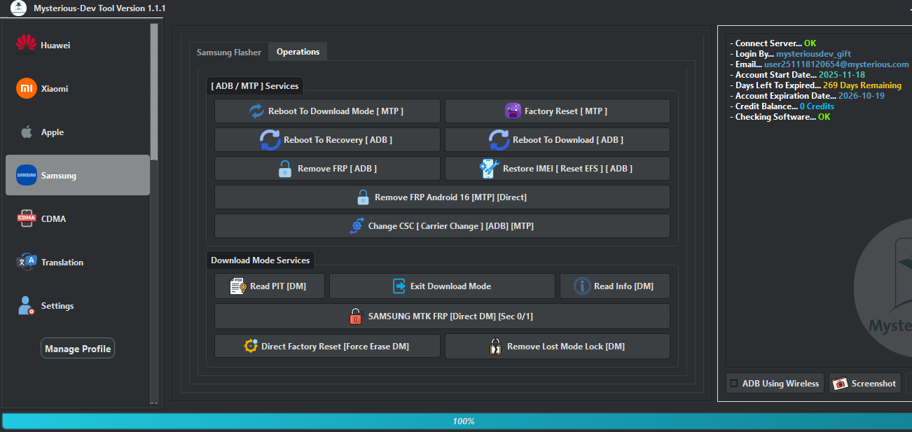 Mysterious-dev tool interface for android diagnostics repair and advanced utility functions