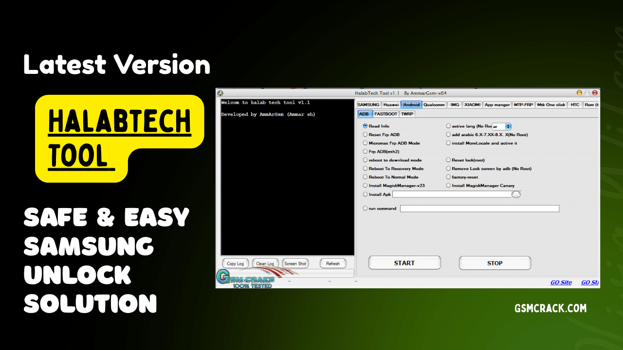 Halabtech tool v1. 1. 6 interface showing frp reset and flashing features for android devices
