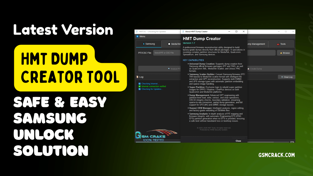 Hmt dump creator tool interface with features displayed
