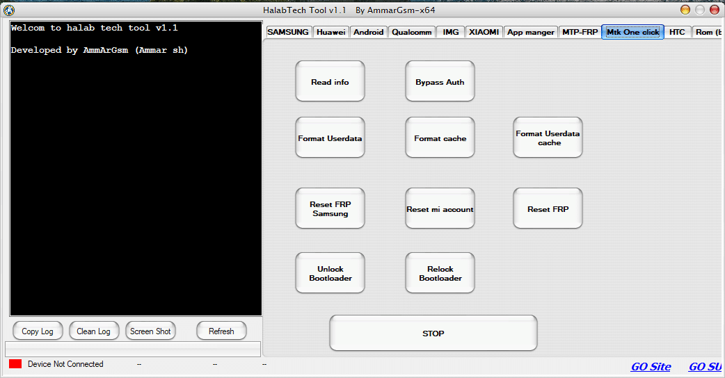 Halabtech tool v0. 9 interface screenshot showing main features