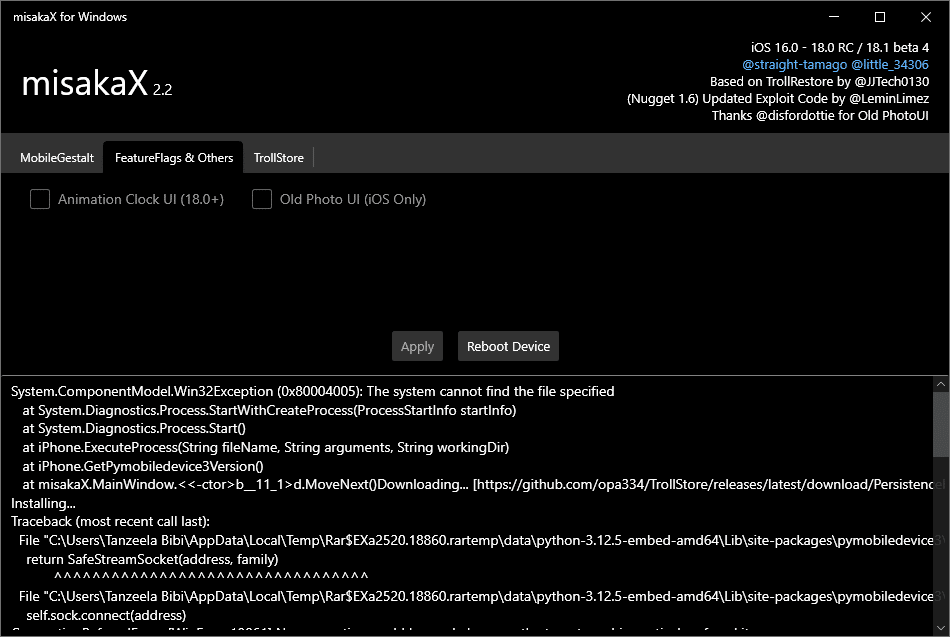 Misaka x tool hosted on github for ios 26 customization and tweaks interface preview