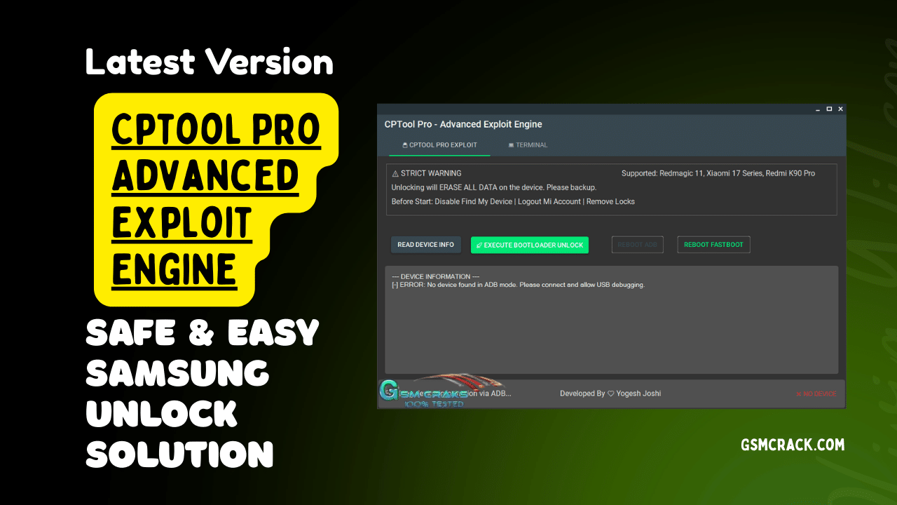 Cpt tool pro advanced exploit engine interface for android unlocking and frp bypass