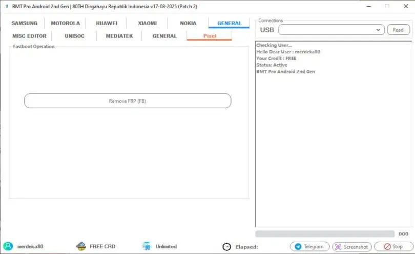 Bmt pro android tool latest version interface showing unlock frp bypass and flashing features
