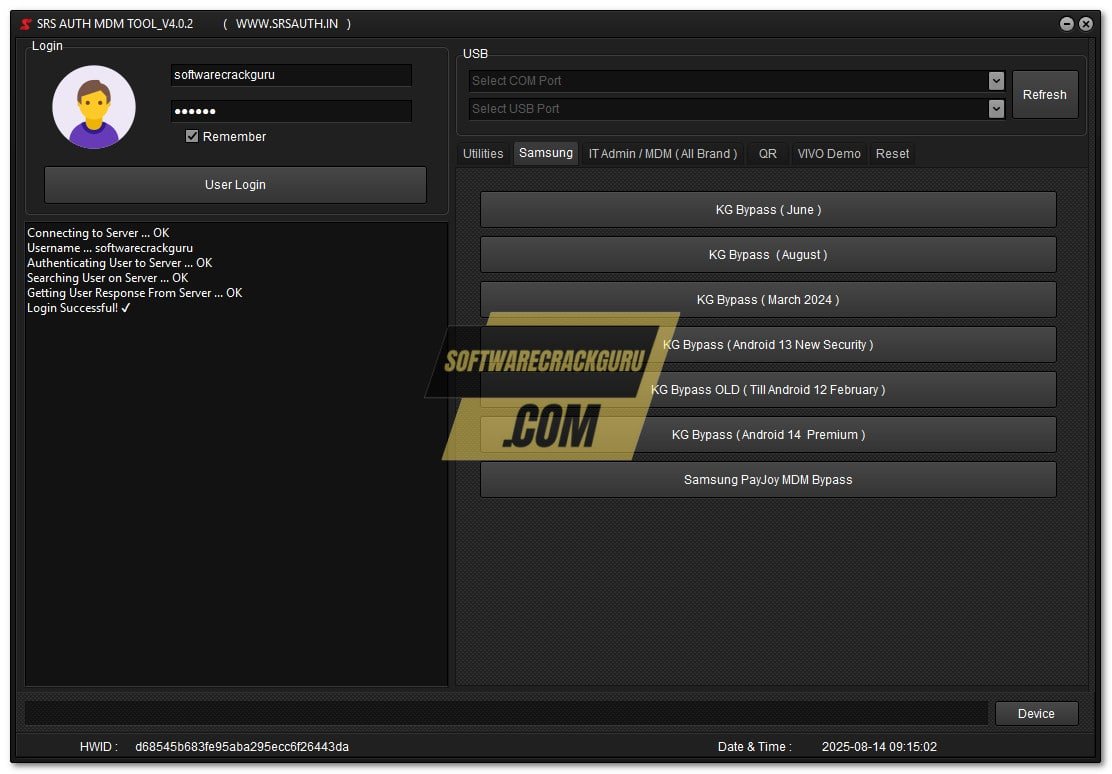 Srsphpp tool interface for samsung frp bypass and android device management